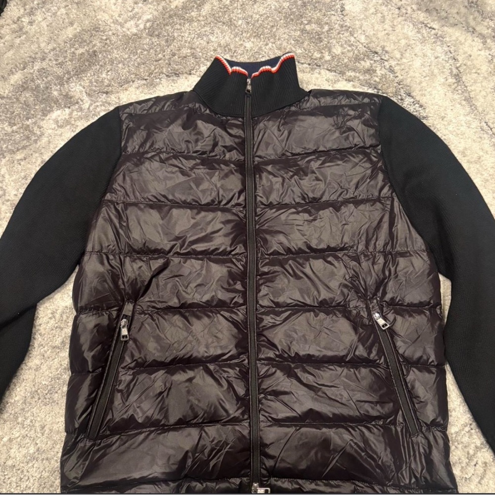 Moncler Black Quilted Puffer Jacket with Knit Sleeves